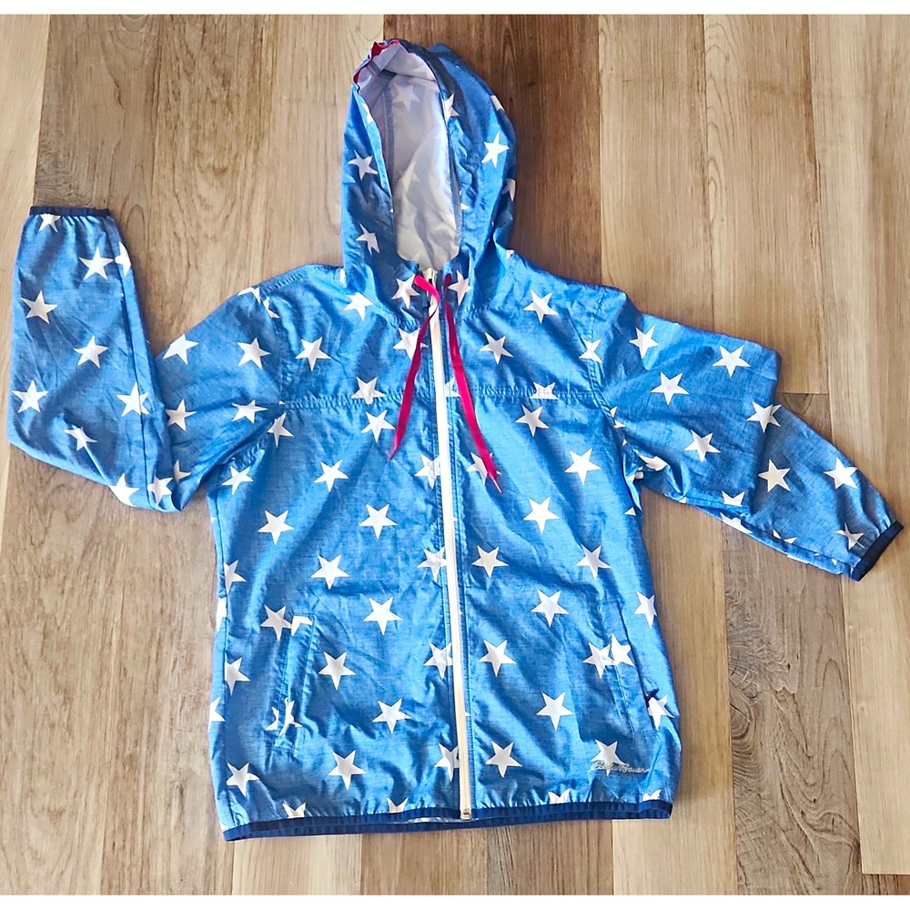 Eddie Bauer Women's Blue/White Star Hooded Full-Zip Windbreaker Jacket S